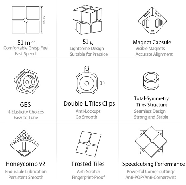 GAN251 M 2x2x2 Magnetic Speed Cube Stickerless